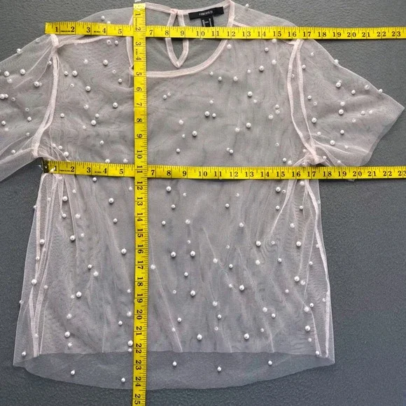 Forever 21 Women Sheer Pearl Mesh Top Medium Coquette SoftGirl Fairycore Y2K - Picture 5 of 6